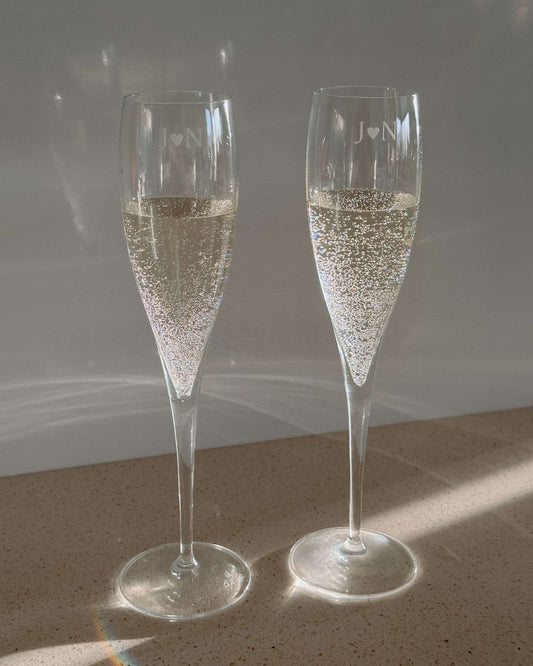 Set of Personalised Champagne Glasses with Couples First Initials